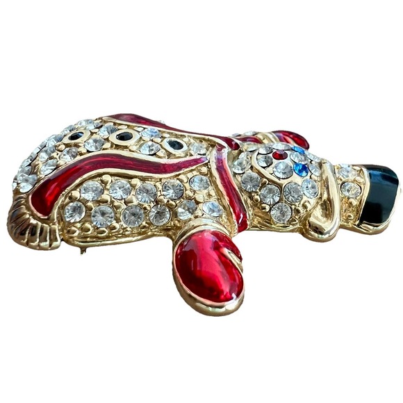 Vintage Monet Signed Red Enamel and Gold Tone Rhinestoned Snowman Pin/Brooch - Picture 4 of 7